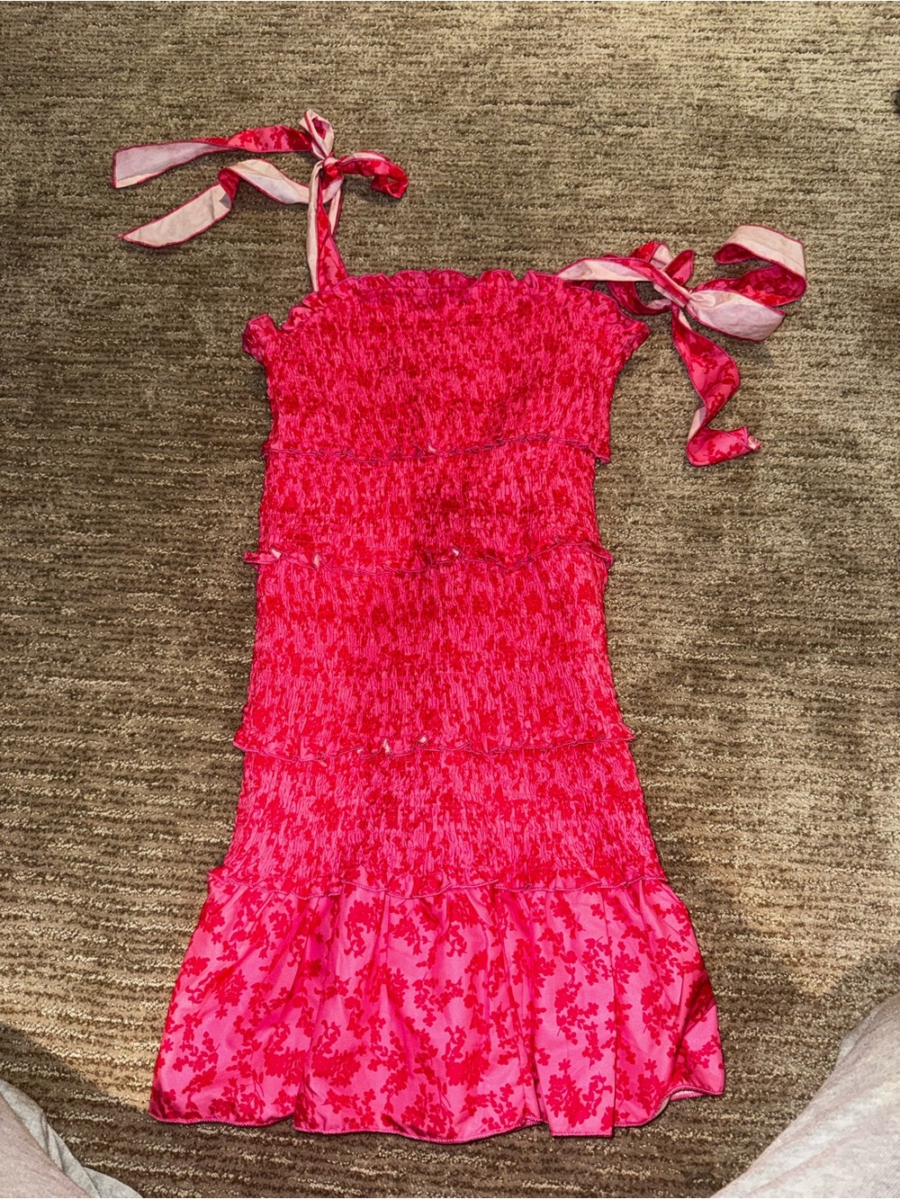SHEIN Pink Smocked Tie-Shoulder Mini Dress - Picture 2 of 3